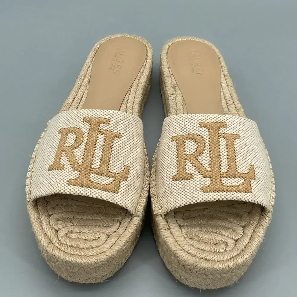 NEW Lauren Ralph Lauren Women Polly Canvas Espadrille Sandals Natural Size 9B